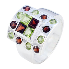 Harper sterling silver multicolor gemstone cocktail ring with square peridot and garnet cluster for evening wear