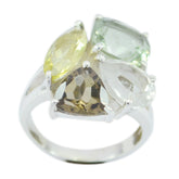 Mariana multicolor gemstone cocktail ring with four faceted pear and trillion stones in silver setting