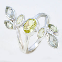 Valentina multicolor gemstone cocktail ring in sterling silver with central oval green stone and marquise leaf stones