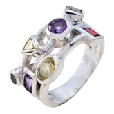 Scarlett multicolor gemstone cocktail ring with various shaped colorful stones set in silver band