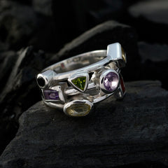 Scarlett multicolor gemstone cocktail ring with various shaped stones set in silver band