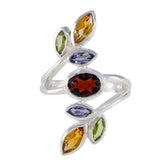 Bianca multicolor gemstone cocktail ring sterling silver open band with garnet peridot citrine and iolite stones