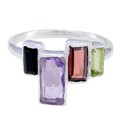 Haeun sterling silver ring with four rectangular stones in black purple red and green multicolor gemstone cocktail ring