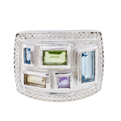 Lorena multicolor gemstone cocktail ring with rectangular and square stones in silver setting