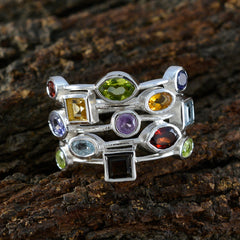 Hannah multicolor gemstone cocktail ring sterling silver stacked bands with assorted colorful gemstones
