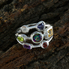 Chloe colorful hepta stone fashion ring stacked silver band with seven multicolored bezel gemstones