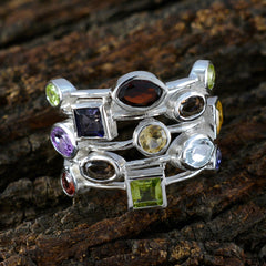 Genesis multicolor gemstone cocktail ring sterling silver stacked band with assorted faceted gems