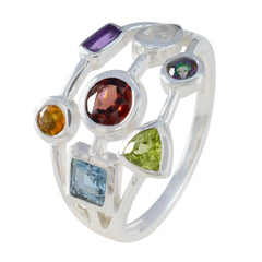 Camilla multicolor gemstone cocktail ring with various colorful stones set in silver band