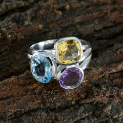 Saanvi multicolor gemstone cocktail ring with yellow, blue, and purple stones set in silver
