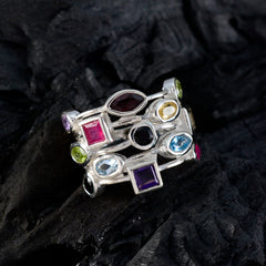 Julia multicolor gemstone cocktail ring in sterling silver with stacked colorful gems including amethyst and blue topaz