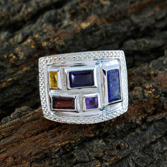 Isabel multicolor gemstone cocktail ring with rectangular and square stones set in silver