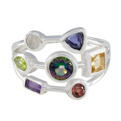 Chloe silver ring with seven multicolored stones in mixed shapes colorful hepta stone fashion ring for everyday style
