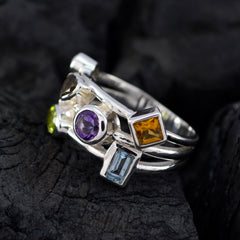 Sarah multicolor gemstone cocktail ring with amethyst, citrine, and blue topaz set in silver band