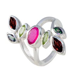 Audrey multicolor gemstone cocktail ring with oval and marquise stones set in silver band