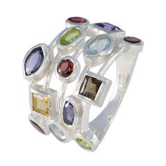 Angel multicolor gemstone cocktail ring with various colorful stones set in silver band