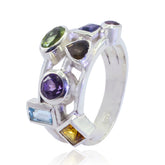 Riley multicolor gemstone cocktail ring with various colorful stones set in silver band