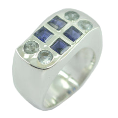 Scarlett silver ring featuring blue and clear stones as a multicolor gemstone cocktail ring