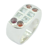 Sofia multicolor gemstone cocktail ring with square and round stones set in silver band