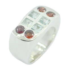 Sofia multicolor gemstone cocktail ring with square and round stones set in silver band