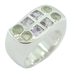Skylar multicolor gemstone cocktail ring with square and round stones set in silver band