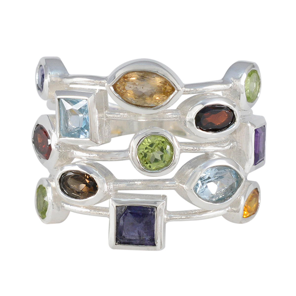 Zazlle Multicolor Gemstone Cocktail Ring for Glam Style Multi Stone Multicolor