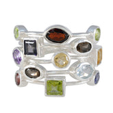 Genesis sterling silver stacked band multicolor gemstone cocktail ring with mixed colored gemstones