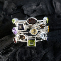 Genesis multicolor gemstone cocktail ring in sterling silver with assorted oval round and square gemstones