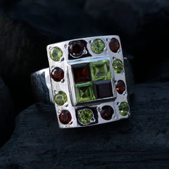Harper sterling silver multicolor gemstone cocktail ring with square green and red center and round accents