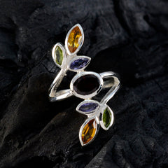 Bianca multicolor gemstone cocktail ring in sterling silver with marquise citrine peridot amethyst and central garnet