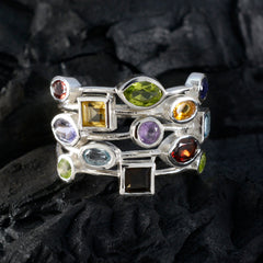 Hannah sterling silver multicolor gemstone cocktail ring stack with assorted oval and square gemstones for statement style