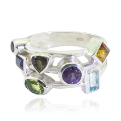 Riley multicolor gemstone cocktail ring with assorted colorful stones set in silver band