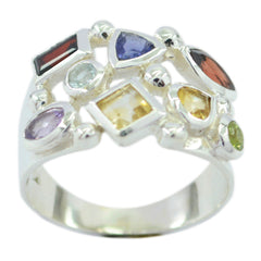 Florencia multicolor gemstone cocktail ring with various shaped colorful stones set in silver band