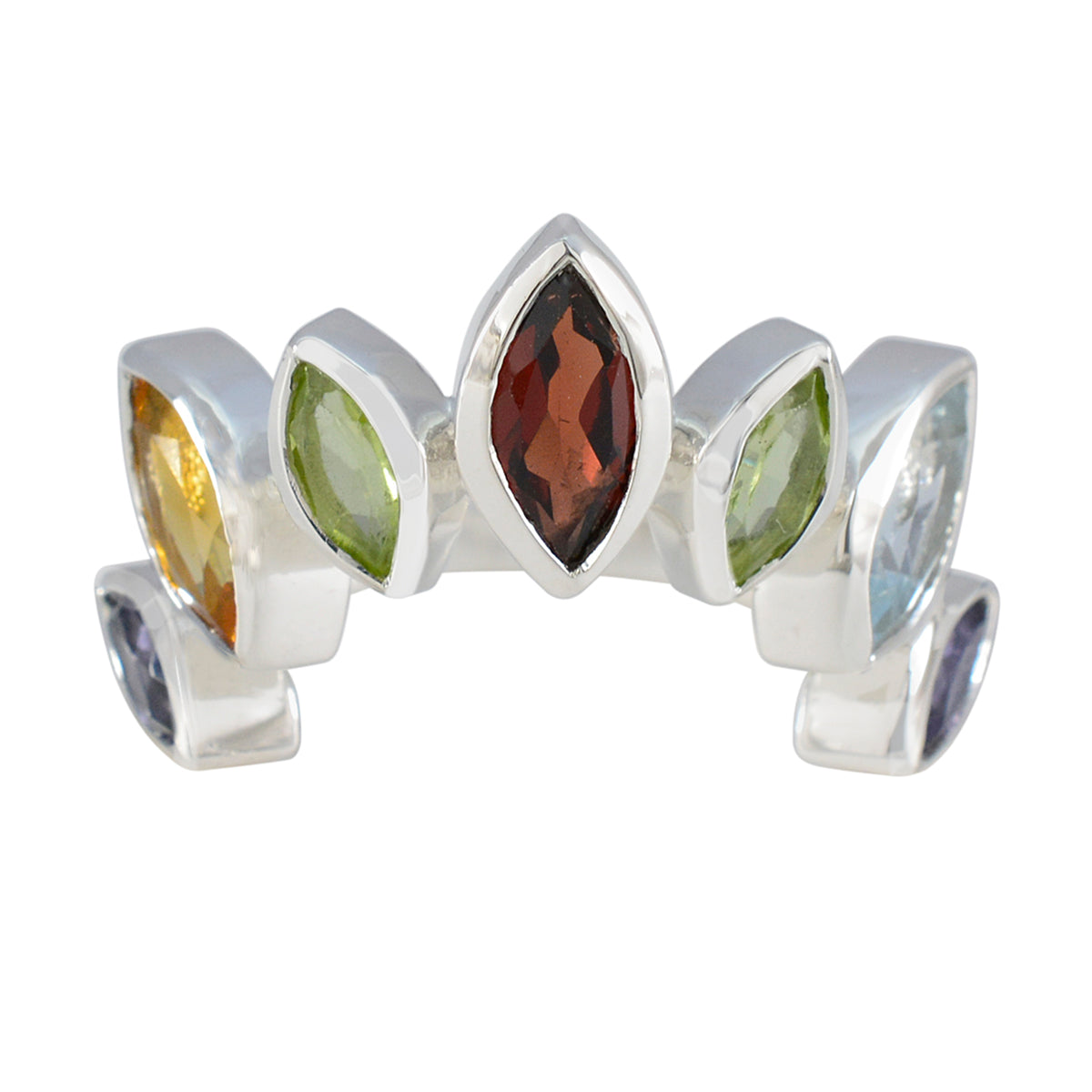 Carla multicolor gemstone crown ring with marquise-cut stones set in silver band