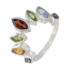 Carla multicolor gemstone crown ring with marquise and round cut stones in silver band