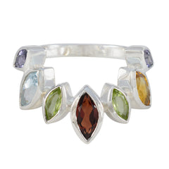 Carla multicolor gemstone crown ring with marquise and oval shaped stones in silver setting