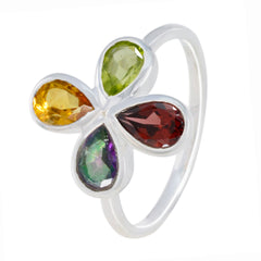 Eun-ji multicolor gemstone floral ring with teardrop-shaped stones set in silver band