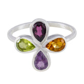 Aiko Multicolor Gemstone Floral Ring with Sterling Silver Multi Stone Multicolor