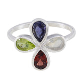 Ayaka multicolor gemstone floral ring sterling silver band with four pear shaped blue green clear and red stones