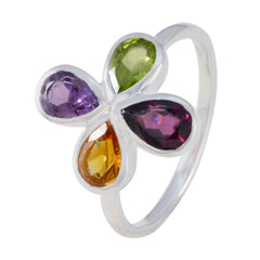 Aiko Multicolor Gemstone Floral Ring with Sterling Silver
