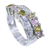 Ana Multicolor Gemstone Halo Ring Silver Band Tourmaline Multicolor