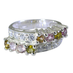 Ana Multicolor Gemstone Halo Ring Silver Band