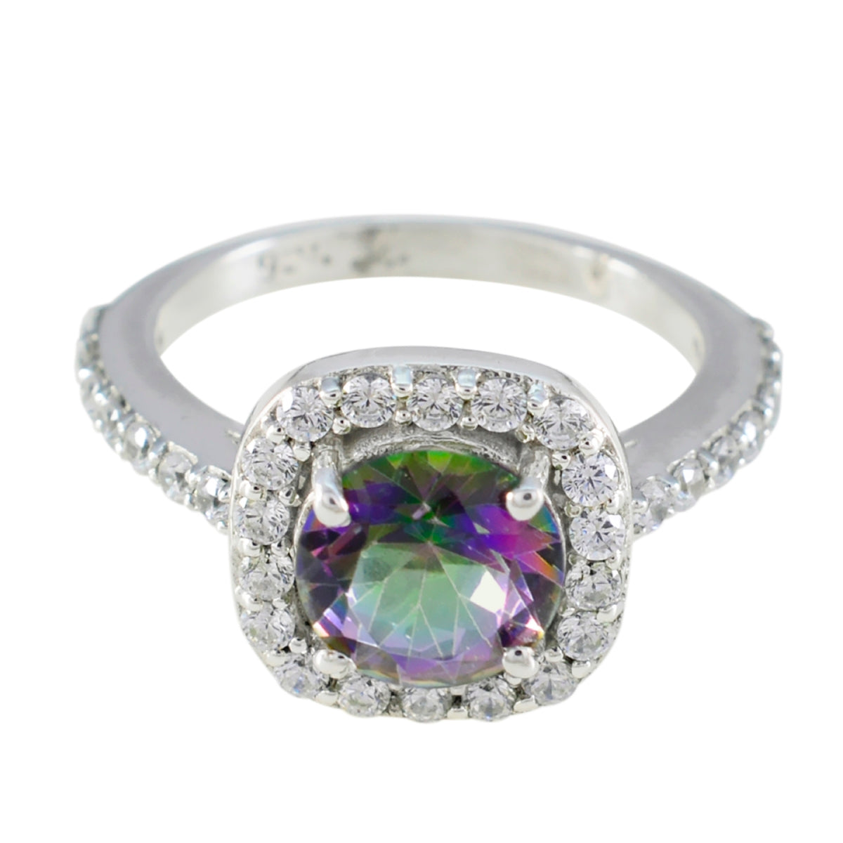 Kristine Multicolor Gemstone Halo Ring with Sparkling Accent Mystic Quartz Multicolor