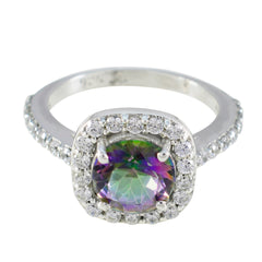 Kristine Multicolor Gemstone Halo Ring with Sparkling Accent Mystic Quartz Multicolor