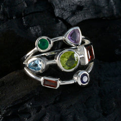 Andrea sterling silver multiband ring with seven colorful stones in mixed cuts multicolor gemstone hepta ring