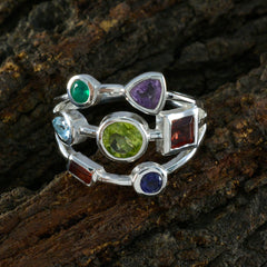 Andrea multicolor gemstone hepta ring in sterling silver with seven mixed shaped stones