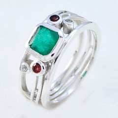 Harper sterling silver ring with square green center stone and red accents multicolor gemstone penta ring