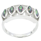 Dayana silver ring featuring a multicolor gemstone penta ring design with five marquise-cut stones
