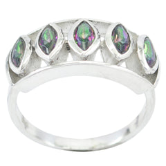 Dayana silver ring featuring a multicolor gemstone penta ring design with five marquise-cut stones