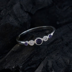 Natcha multicolor gemstone penta ring with five small gemstones on a silver band