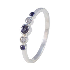 Natcha multicolor gemstone penta ring with five round gemstones set in silver band